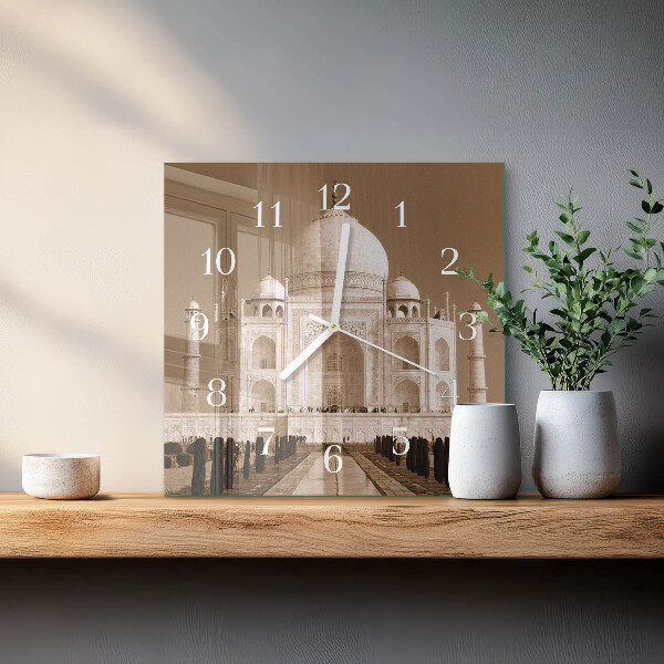 Vierkante glazen klok Taj Mahal Sepia