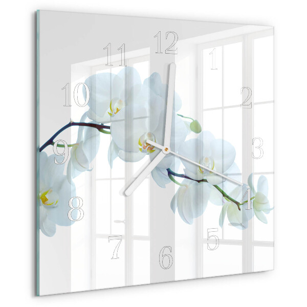Vierkante glazen klok Orchidee