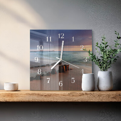 Vierkante glazen klok Strand Zee