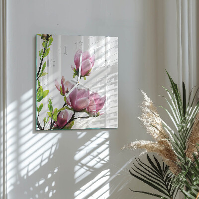 Vierkante glazen klok Magnolia bloem