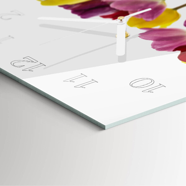 Vierkante glazen klok Kleurrijke tulpen