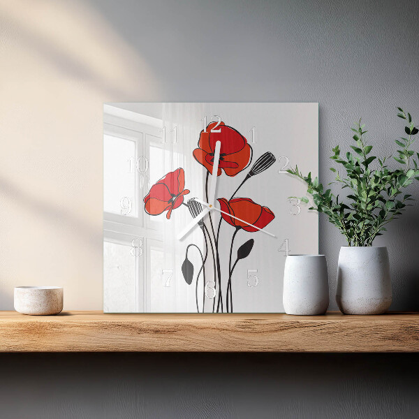 Vierkante glazen klok Papaver