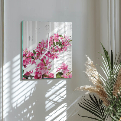 Vierkante glazen klok Bloemen