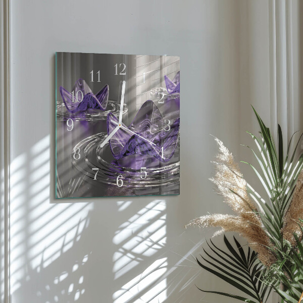 Vierkante glazen klok Glazen bloemen