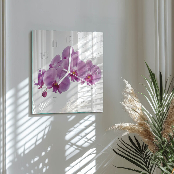 Vierkante glazen klok Orchidee