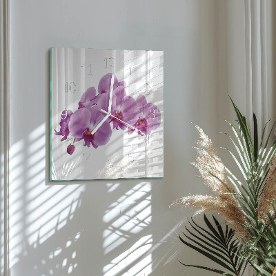 Vierkante glazen klok Orchidee