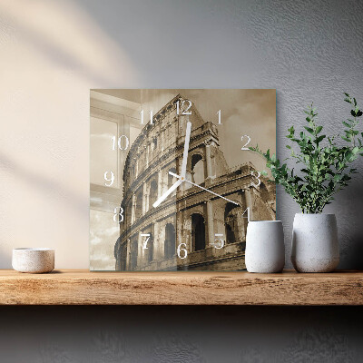 Vierkante glazen klok Sepia Colosseum