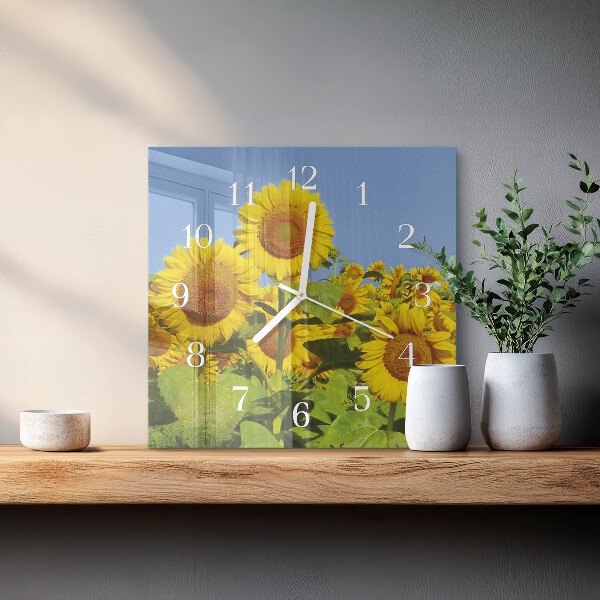 Vierkante glazen klok Zonnebloemen