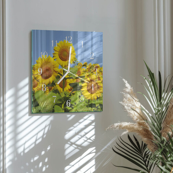 Vierkante glazen klok Zonnebloemen