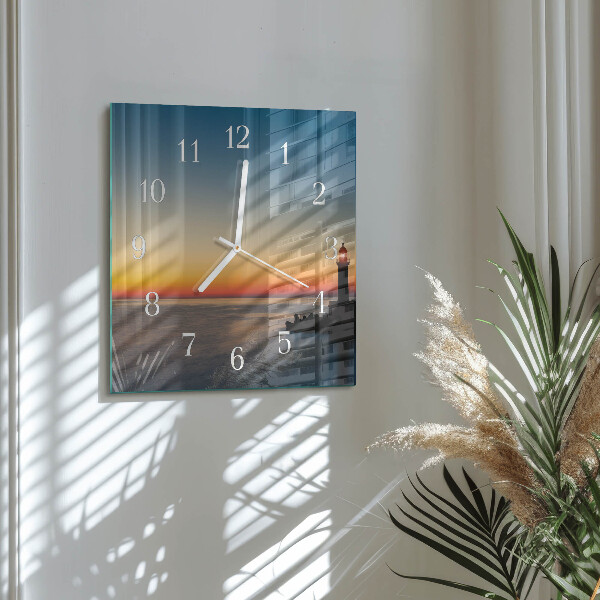 Vierkante glazen klok Vuurtoren Zee