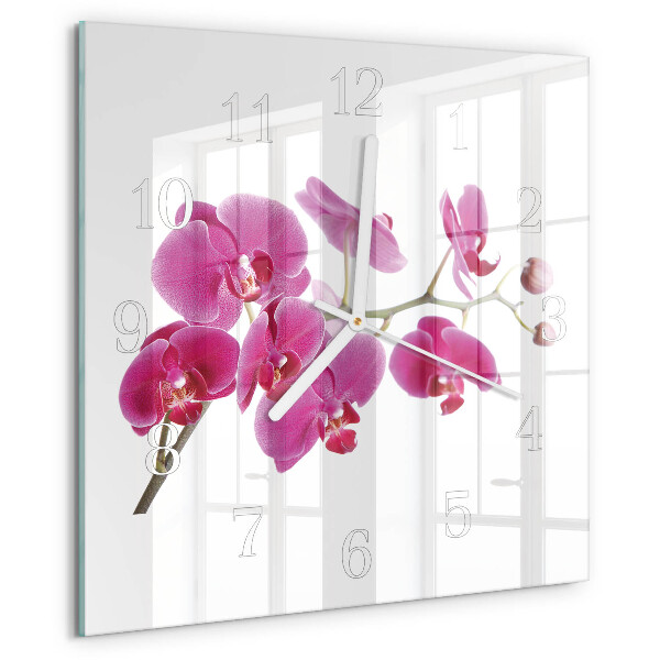 Vierkante glazen klok Orchidee
