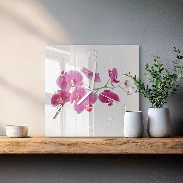 Vierkante glazen klok Orchidee