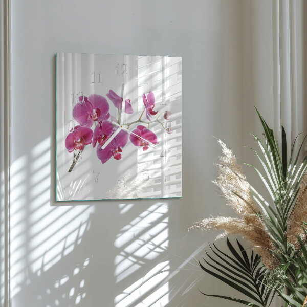 Vierkante glazen klok Orchidee