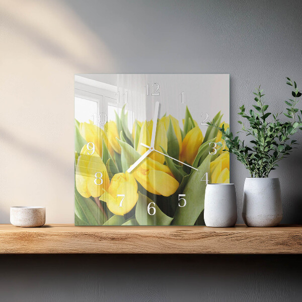 Vierkante glazen klok Tulpenbloemen