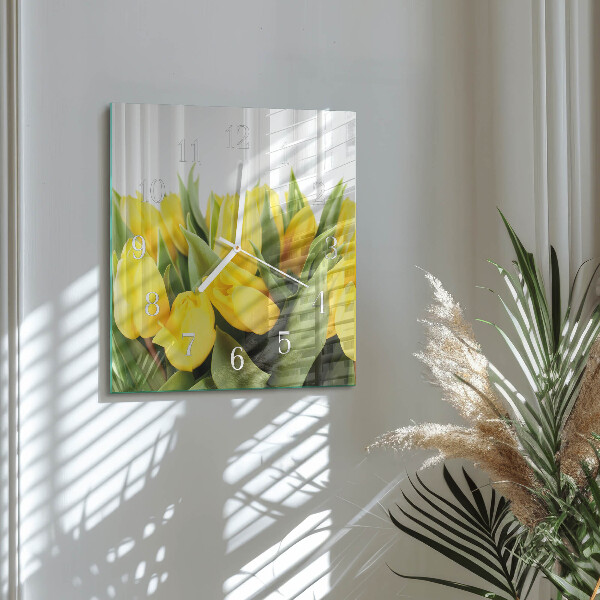 Vierkante glazen klok Tulpenbloemen