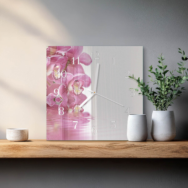 Vierkante glazen klok Orchidee