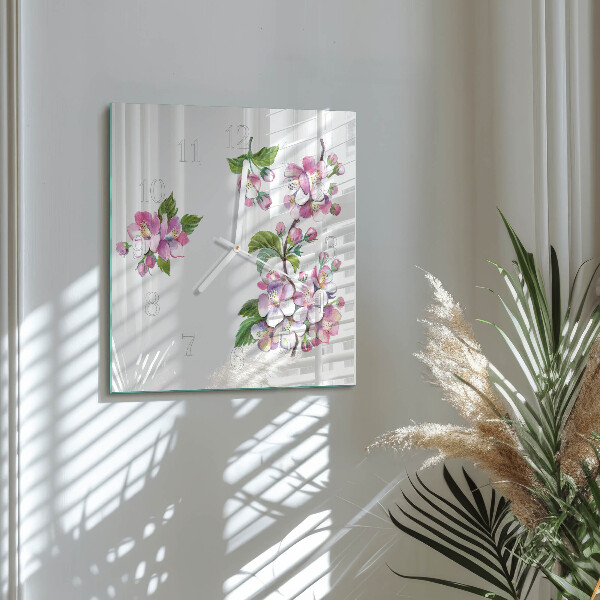 Vierkante glazen klok Bloemen