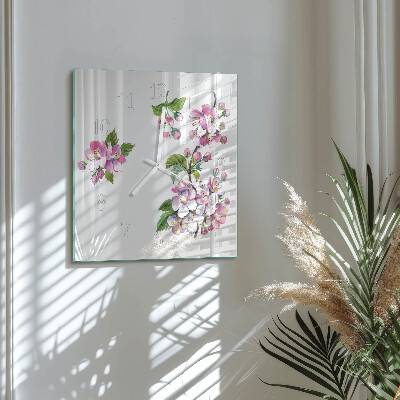 Vierkante glazen klok Bloemen