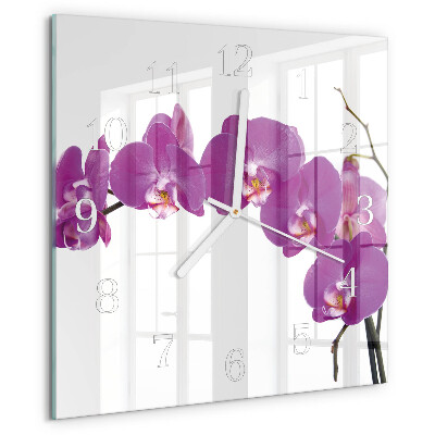 Vierkante glazen klok Orchidee