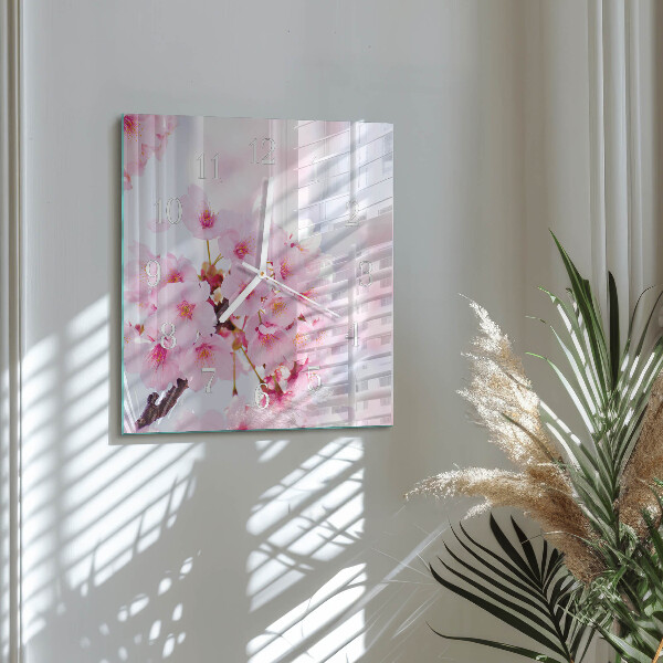 Vierkante glazen klok Bloemen