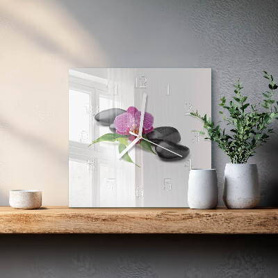 Vierkante glazen klok Orchidee