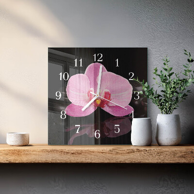 Vierkante glazen klok Orchidee