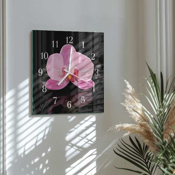 Vierkante glazen klok Orchidee