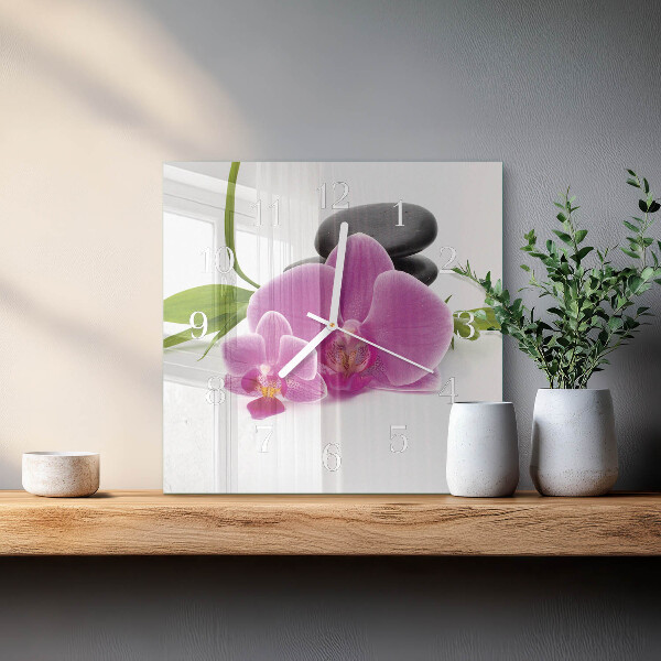 Vierkante glazen klok Orchidee