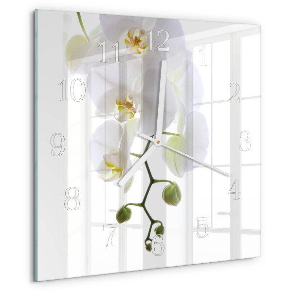 Vierkante glazen klok Orchidee