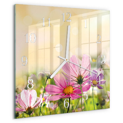 Vierkante glazen klok Cosmosbloemen