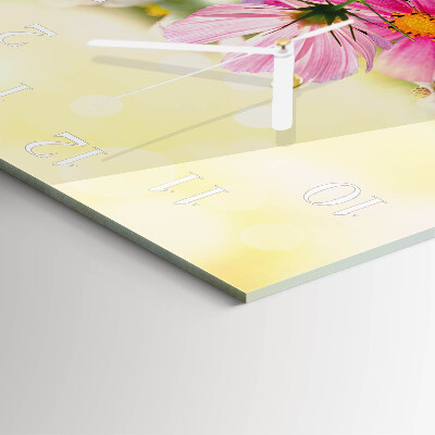 Vierkante glazen klok Cosmosbloemen