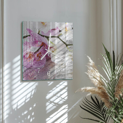 Vierkante glazen klok Orchidee