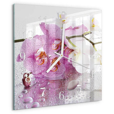 Vierkante glazen klok Orchidee
