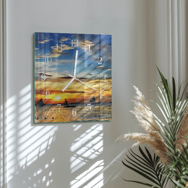 Vierkante glazen klok Zonsondergang