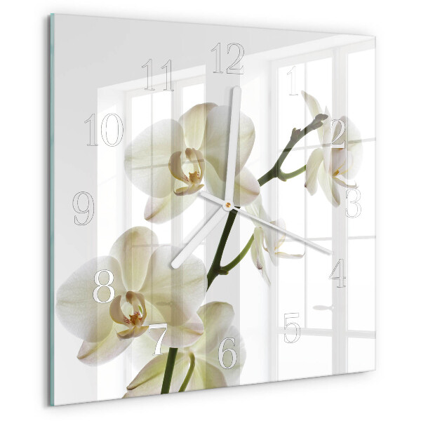 Vierkante glazen klok Orchidee