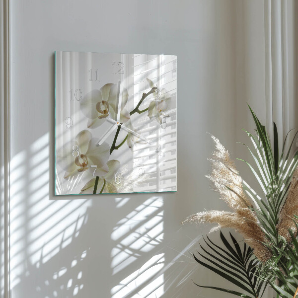 Vierkante glazen klok Orchidee