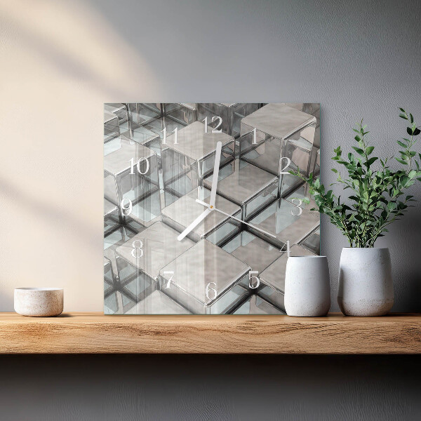 Vierkante glazen klok Dobbelstenen