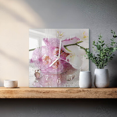 Vierkante glazen klok Orchidee