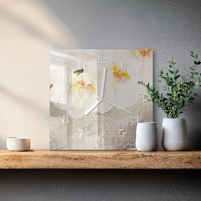 Vierkante glazen klok Orchidee
