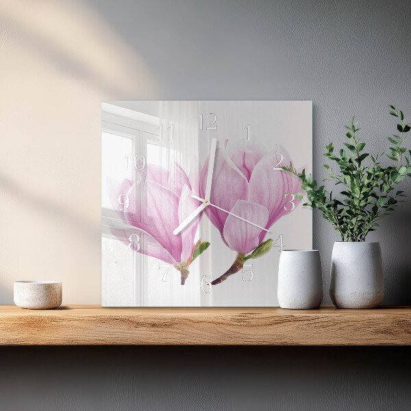 Vierkante glazen klok Magnolia