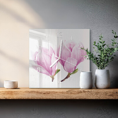 Vierkante glazen klok Magnolia