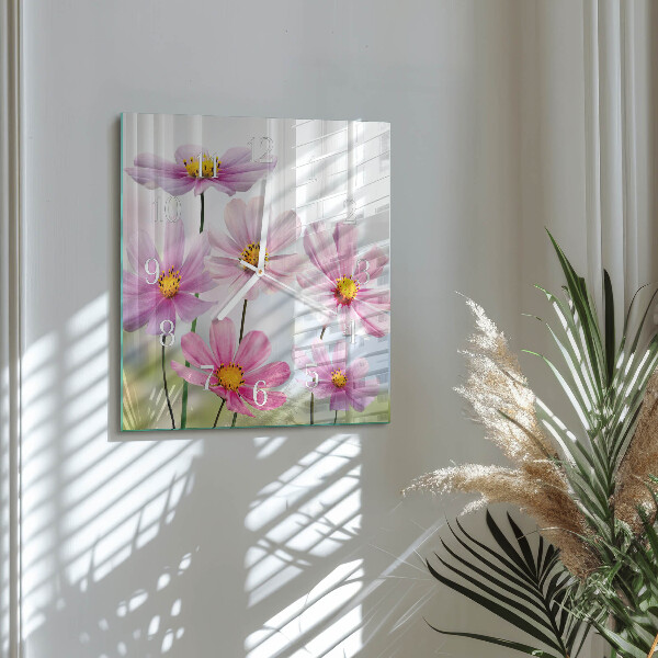 Vierkante glazen klok Bloemen