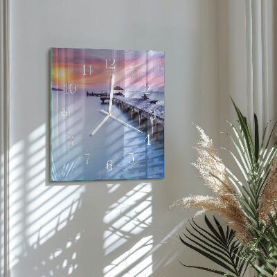Vierkante glazen klok Houten brug
