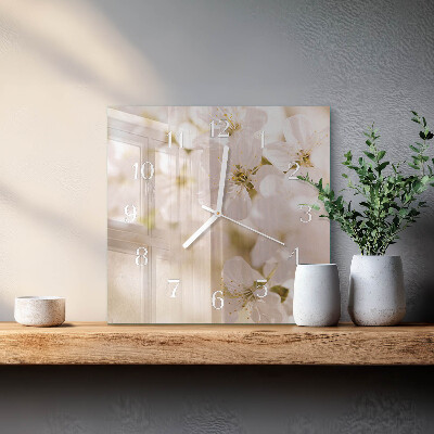 Vierkante glazen klok Bloemen