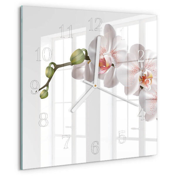 Vierkante glazen klok Orchidee