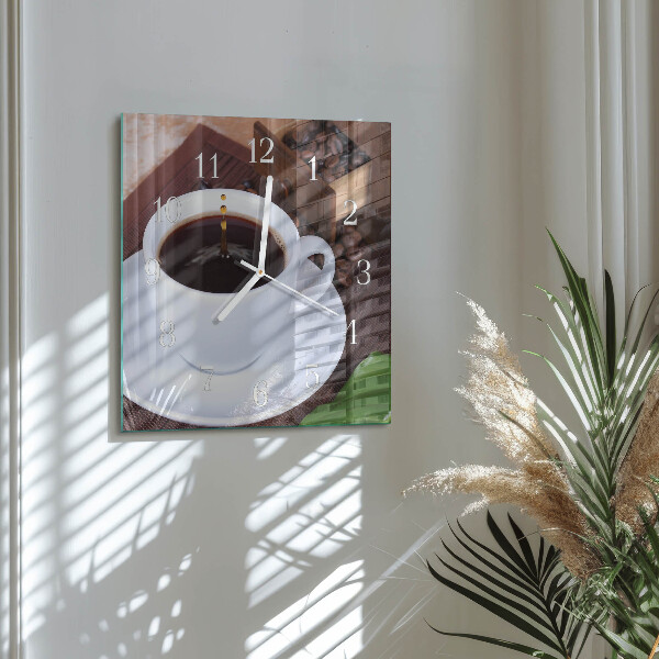 Vierkante glazen klok Koffie