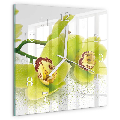 Vierkante glazen klok Orchidee