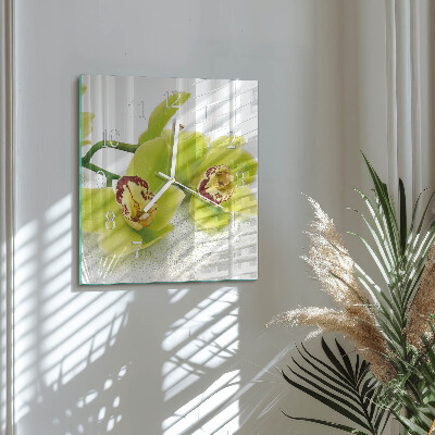 Vierkante glazen klok Orchidee