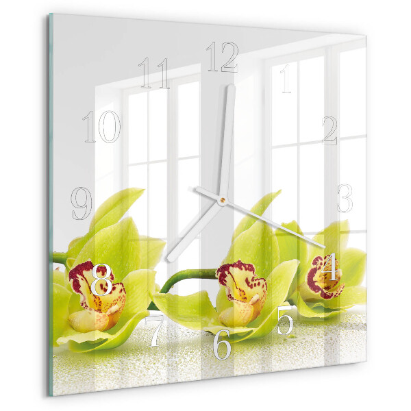 Vierkante glazen klok Orchidee