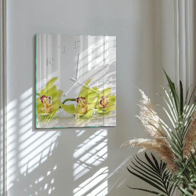 Vierkante glazen klok Orchidee